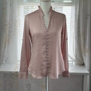 Express Pink Ruffled Mandarin Collar Blouse